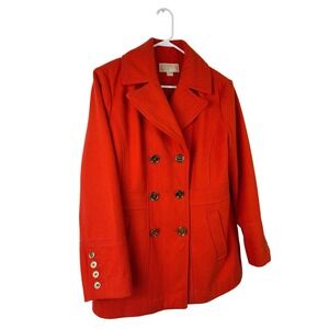MICHAEL Michael Kors Women Orange Double Breasted Peacoat Size 16 Gold Buttons